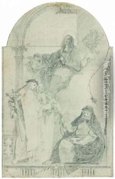 Vierge A L'enfant Avec Sainte Catherine De Sienne Oil Painting - Francesco Lorenzi