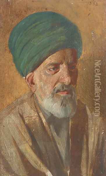 Portrait of an Arab, bust-length, in traditional dress Oil Painting - Cesare Biseo