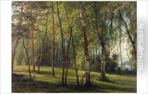 Puistonakyma - Parkutsikt. Oil Painting - Sigfrid August Keinanen