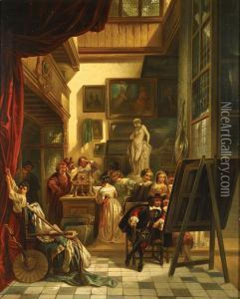 Visite A L'atelier Oil Painting - Lodewijk Jan Petrus Toutenel