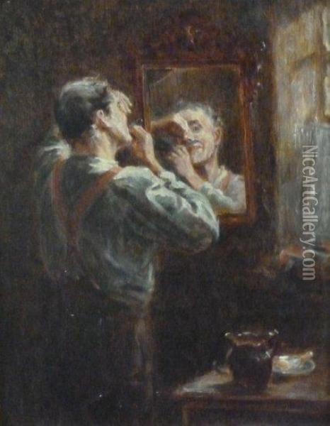 Gentleman Shaving Oil Painting - Ralph Hedley