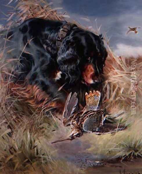 Gordon Setter among reeds Oil Painting - William Woodhouse