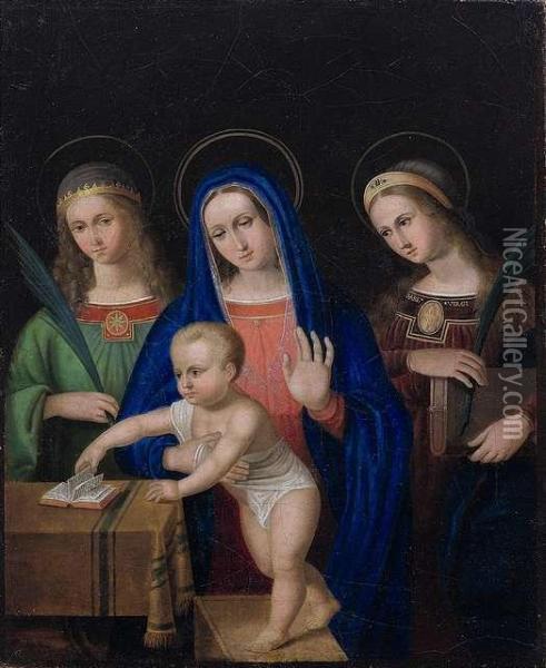 Madonna And Two Female Saints Oil Painting - Francesco Francia