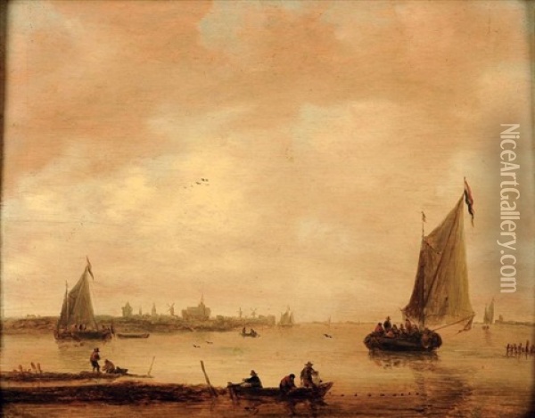 Scene D'estuaire Avec Des Pecheurs Oil Painting - Salomon van Ruysdael