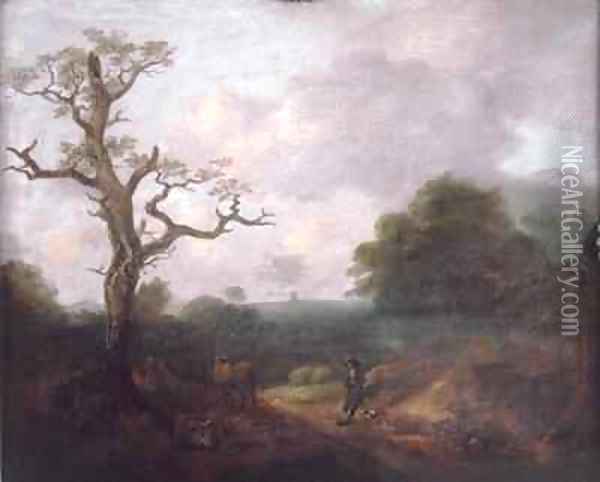 Landscape with a Cowherd Oil Painting - Thomas Gainsborough