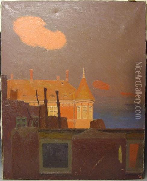 Haus Im Licht Der Untergehenden Sonne Oil Painting - Carl Becker