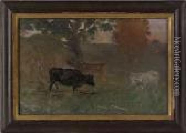 Landscape With Cows Oil Painting - Arthur Bowen Davies