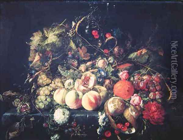 Still Life with Flowers and Fruit 2 Oil Painting - Cornelis De Heem