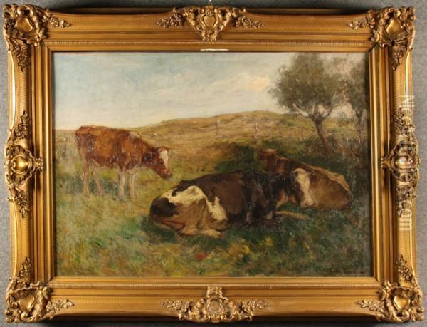 ''paesaggio Con Armenti Al Pascolo'' Oil Painting - Henri Louis Ludwig