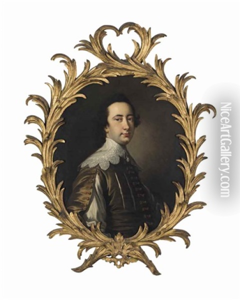 Portrait Of A Gentleman, Half-length, In A Lace Collar Oil Painting - Thomas Hudson