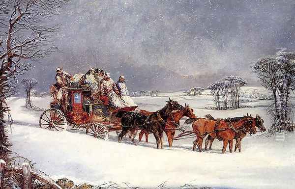 The York to London Royal Mail on the Open Road in Winter Oil Painting - Henry Thomas Alken