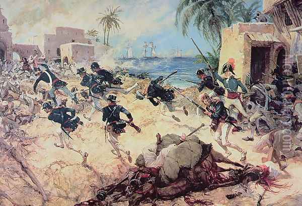 U.S. Marines Capture the Barbary pirate fortress at Derna, Tripoli, 27th April 1805 Oil Painting - C.H. Waterhouse