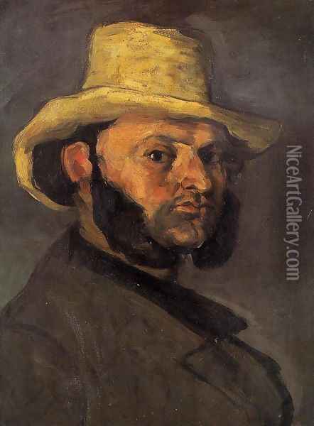 Man In A Straw Hat Oil Painting - Paul Cezanne
