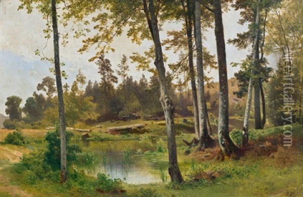 Weiher Im Wald Oil Painting - Josef Holzer