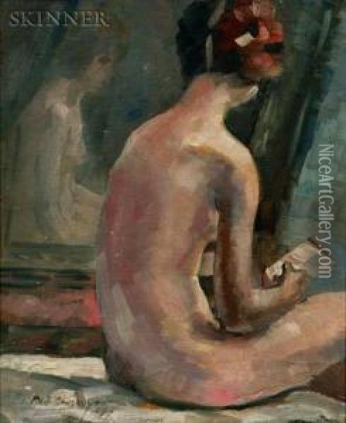 Nude Reading And Her Reflection Oil Painting - Philip Ayer Sawyer