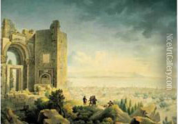 Le Monument De Philopappos A Athenes, Dans Un Paysage Imaginaire. Oil Painting - Louis Francois Cassas