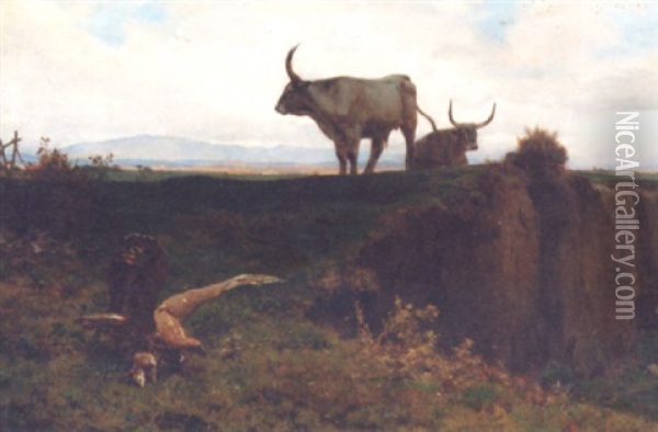 Buffalo In The Roman Campagna Oil Painting - Jules Didier