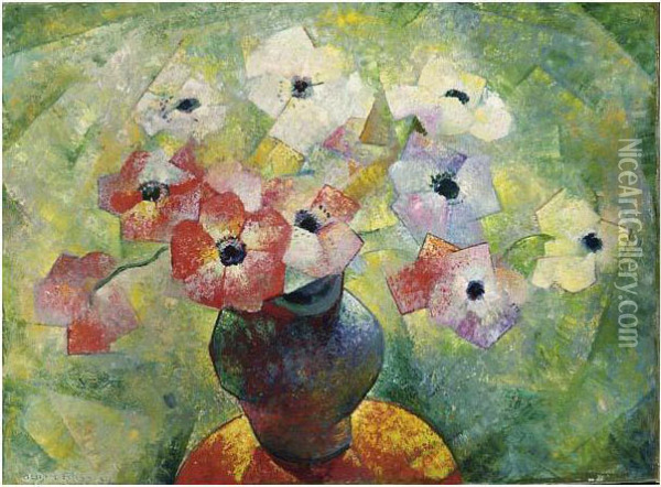 A Flower Still Life Oil Painting - Albert Fiks