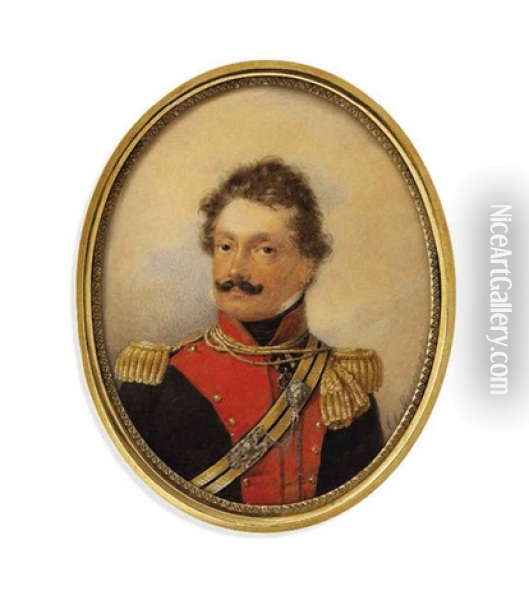 Karl Ritter Gorzowsky (1778-1858), Colonel Of The Lancers, In Black Military Coat With Red Facings, Gold Epaulettes And Cross-belt Oil Painting - Moritz Michael Daffinger