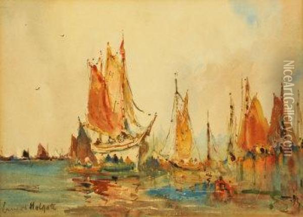 Shipping At Ostend Oil Painting - Ernest Holgate