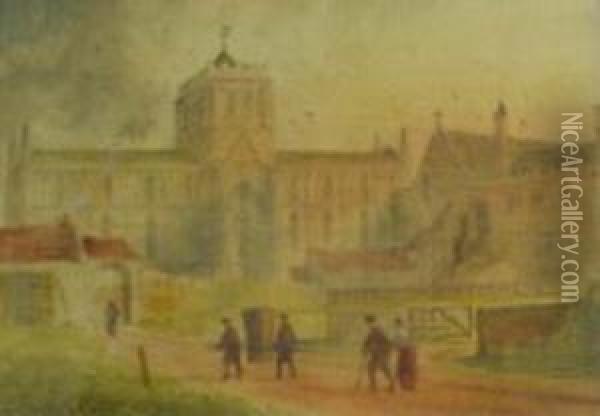 Hexham Abbey Precincts Oil Painting - Paul Braddon