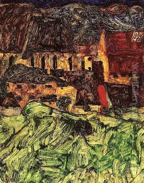 Meadow Church And Houses Oil Painting - Egon Schiele