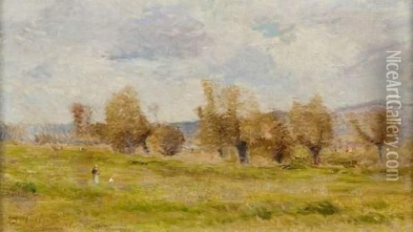 Les Anciennes Prairies De Bapeaume, Pres De Rouen Oil Painting - Joseph Delattre