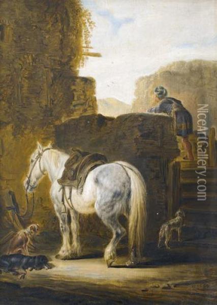 Bauerliche Genreszene. Oil Painting - Pieter Wouwermans or Wouwerman