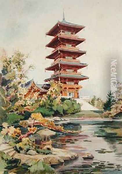 Japanese Tower in the Royal Park at Laeken Belgium 3 Oil Painting - Marcel, Alexandre Auguste Louis