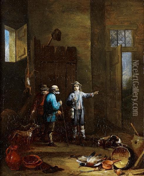 An Interior With Huntsmen And Their Dogs Oil Painting - Thomas Van Apshoven
