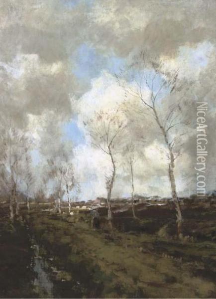 Heideweg In Drenthe: Birches Along A Country Path Oil Painting - Arnold Marc Gorter