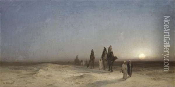Abendstimmung In Der Wuste Mit Beduinen Oil Painting - Karl Friedrich Christian Welsch