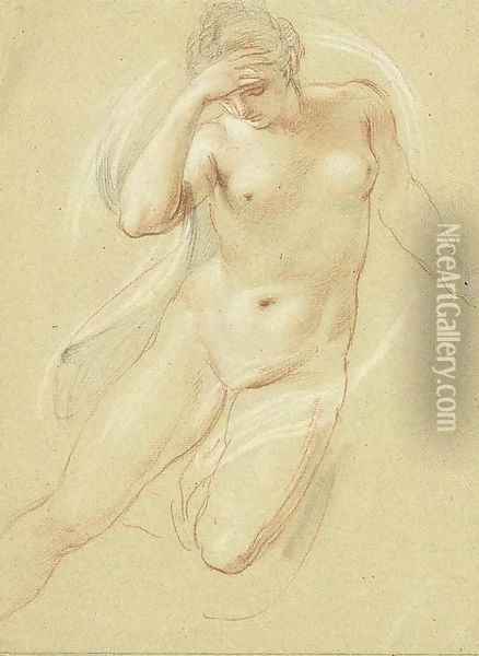 A female nude, three-quarter-length, looking down Oil Painting - Giovanni Battista Cipriani