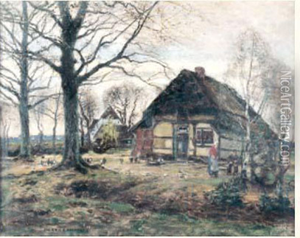 Aux Abords De La Chaumiere Oil Painting - Heinrich Hermann