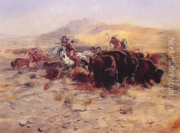 Buffalo Hunt Oil Painting - Charles Marion Russell