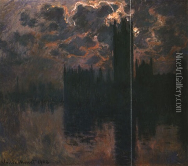 Le Parlement, Soleil Couchant Oil Painting - Claude Monet