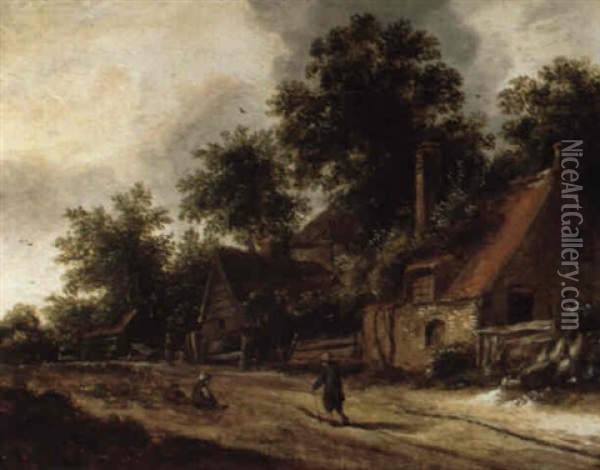 Bauernhauser An Einem Waldweg Oil Painting - Jansz van Vries