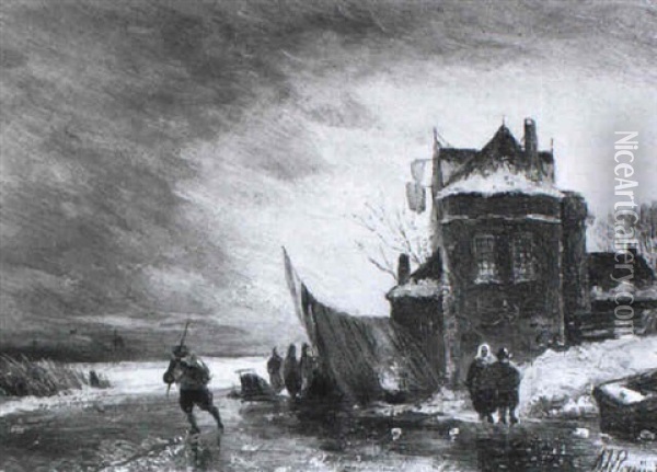 Winter Vor Der Stadt Oil Painting - Albert Jurardus van Prooijen