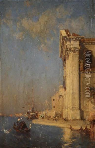 Venetian Canal Scene Oil Painting - Amedee Rosier