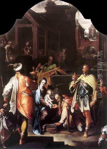 Adoration of the Kings c. 1595 Oil Painting - Bartholomaeus Spranger