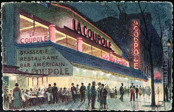 Postcard depicting La Coupole, Montparnasse, Paris, c.1925 Oil Painting - Yvon