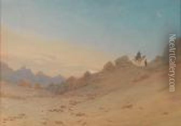 A Desert Rider Beneath A Crescent Moon Oil Painting - Augustus Osborne Lamplough