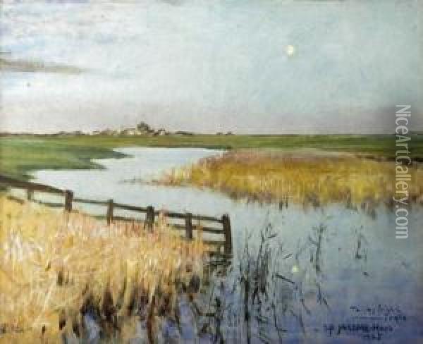 Looking Across The Marshes Oil Painting - George Percy Jacomb-Hood