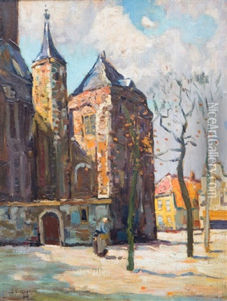 A Church In A Dutch Village Oil Painting - Bernardus Petrus (Ben) Viegers