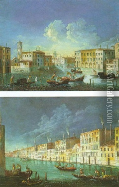 Vue Du Grand Canal Entre La Ca'rezzonico Et Le Palais Balbi Oil Painting - Giovanni Richter