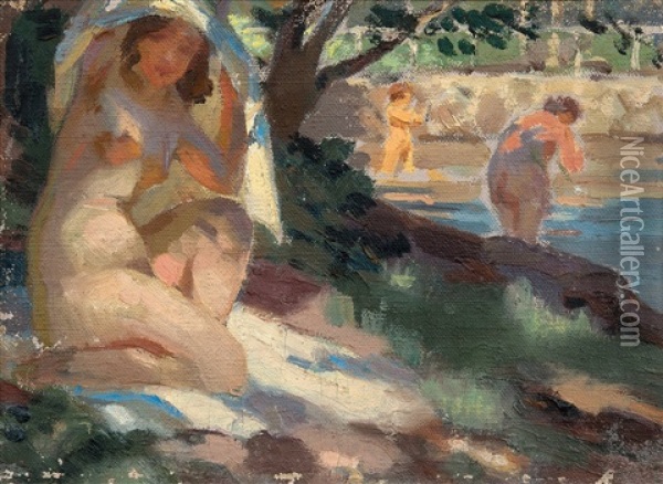 Ladies On The Shore Oil Painting - Santeri Salokivi