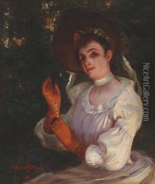 Jeune Femme Retirant Ses Gants Oil Painting - Edouard Rosset-Granger