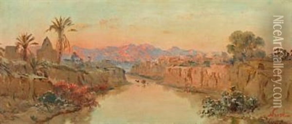 M'sila La Riviere, Riverlandscape In Algiers Oil Painting - Maxime Noire