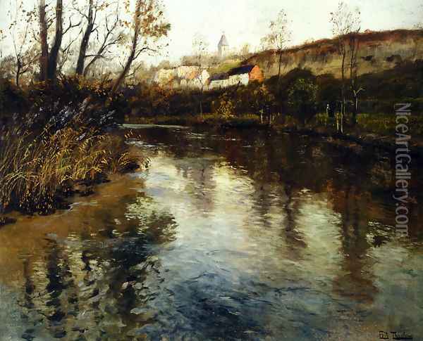 Elvelandskap (River Landscape) Oil Painting - Fritz Thaulow