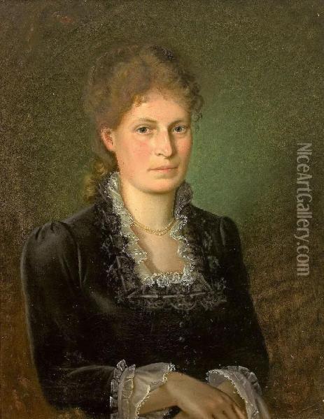 Portrait Einer Jungen Frau Im Schwarzen Kleid Mit Zweireihiger Orientperlkette Oil Painting - Adolf Boch